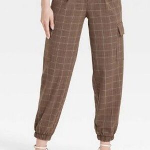 Brown Plaid Women's Cargo Pants